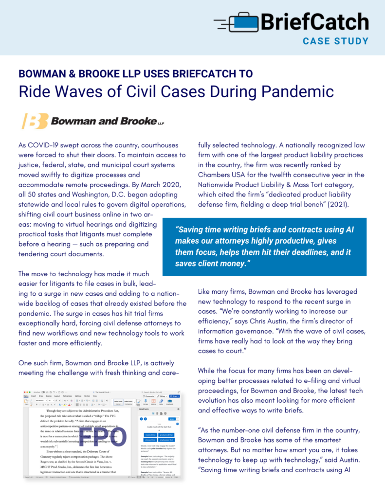 Bowman and Brooke case study using BriefCatch